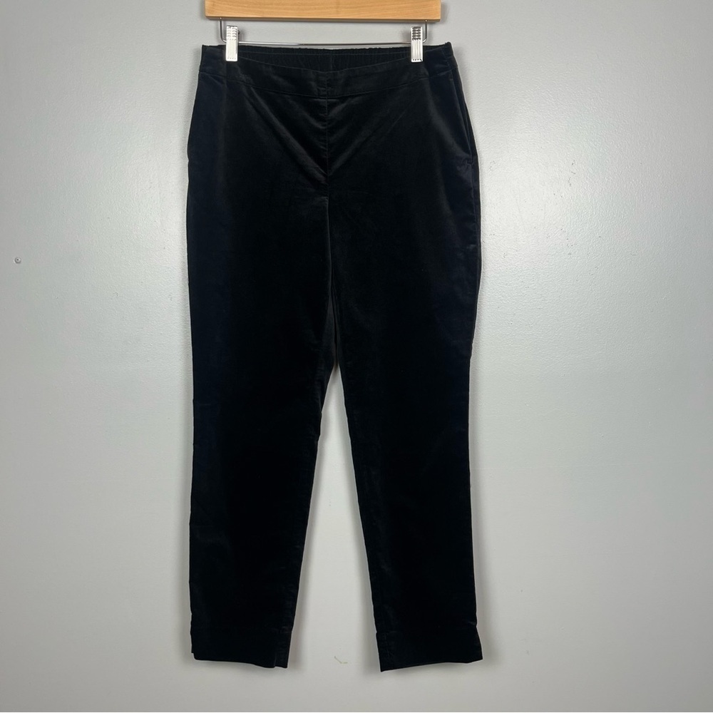 J.Jill black velvet side zip cotton modal poly spandex ankle slit pants, size 8.